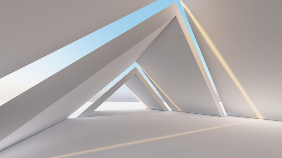 White room with triangular shapes