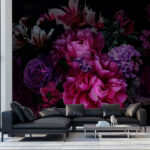 Wall murals Group of flowers on a black background