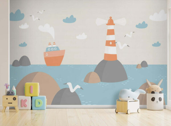 Cartoon of a lighthouse and a boat Cartoon of a lighthouse and a boat
