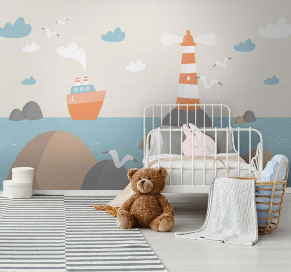 Cartoon of a lighthouse and a boat Cartoon of a lighthouse and a boat