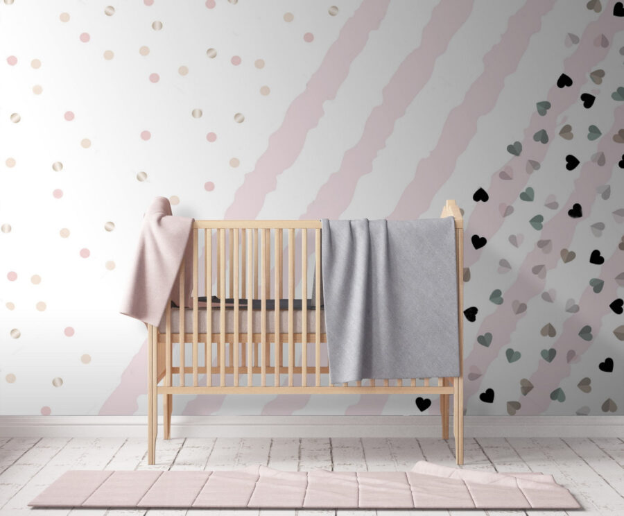 Pink and white striped background with small hearts