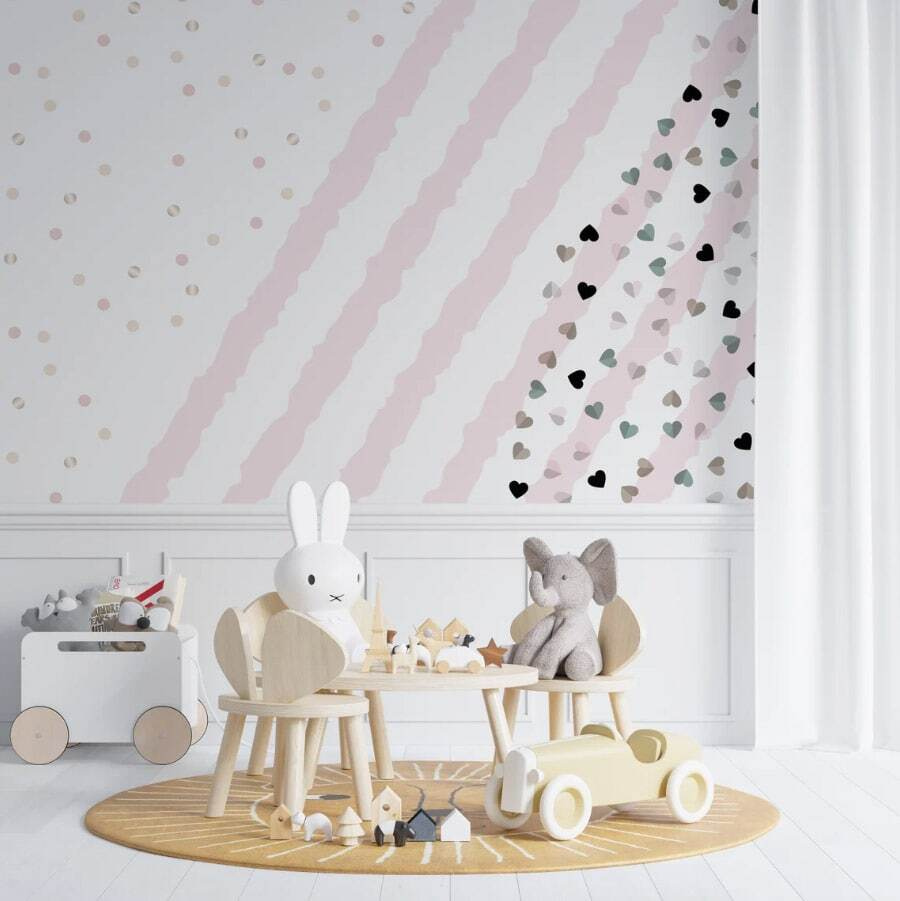 Pink and white striped background with small hearts