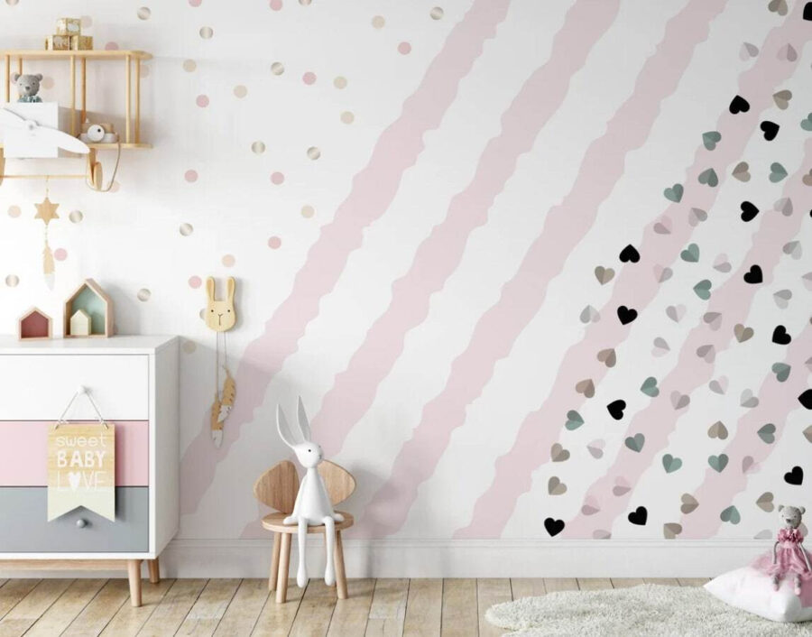 Pink and white striped background with small hearts