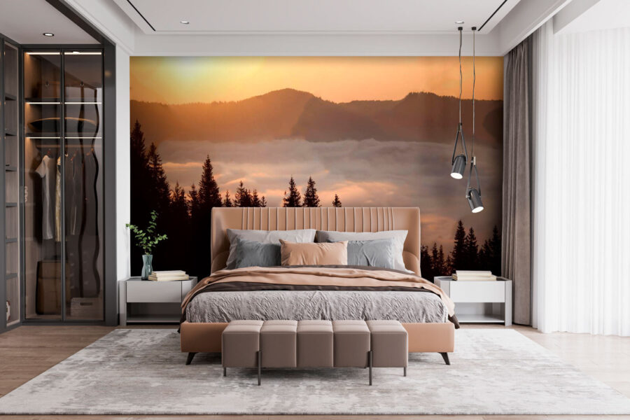 Wall murals Group of trees with the sun setting behind them - Image 3