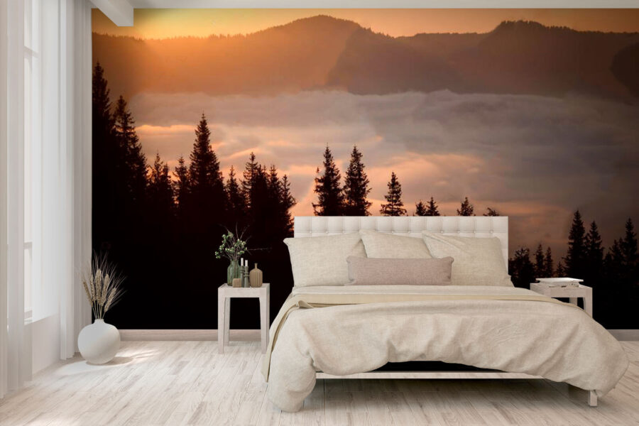 Wall murals Group of trees with the sun setting behind them - Image 2