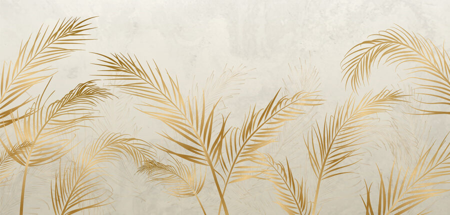 Gold palm leaves on a white background