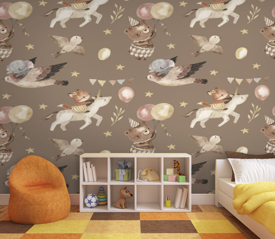 Pattern of animals and balloons