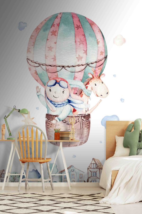 Watercolor illustration of a person in a hot air balloon Watercolor illustration of a person in a hot air balloon