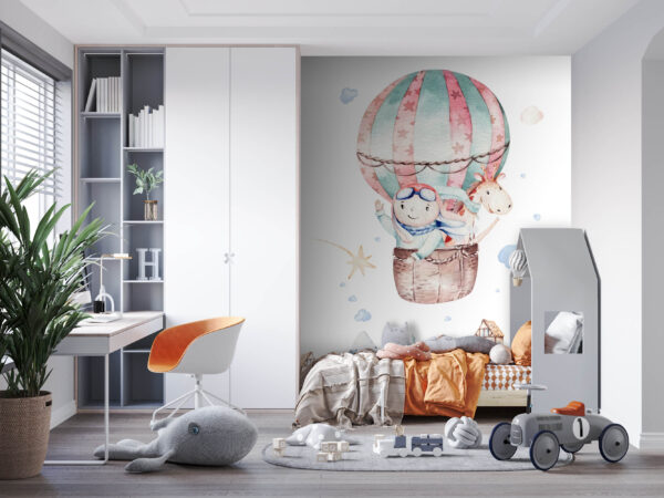 Watercolor illustration of a person in a hot air balloon Watercolor illustration of a person in a hot air balloon