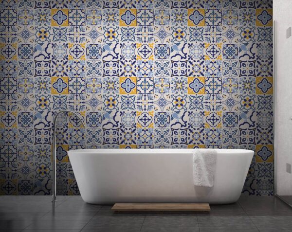 Pattern of blue and yellow tiles Pattern of blue and yellow tiles