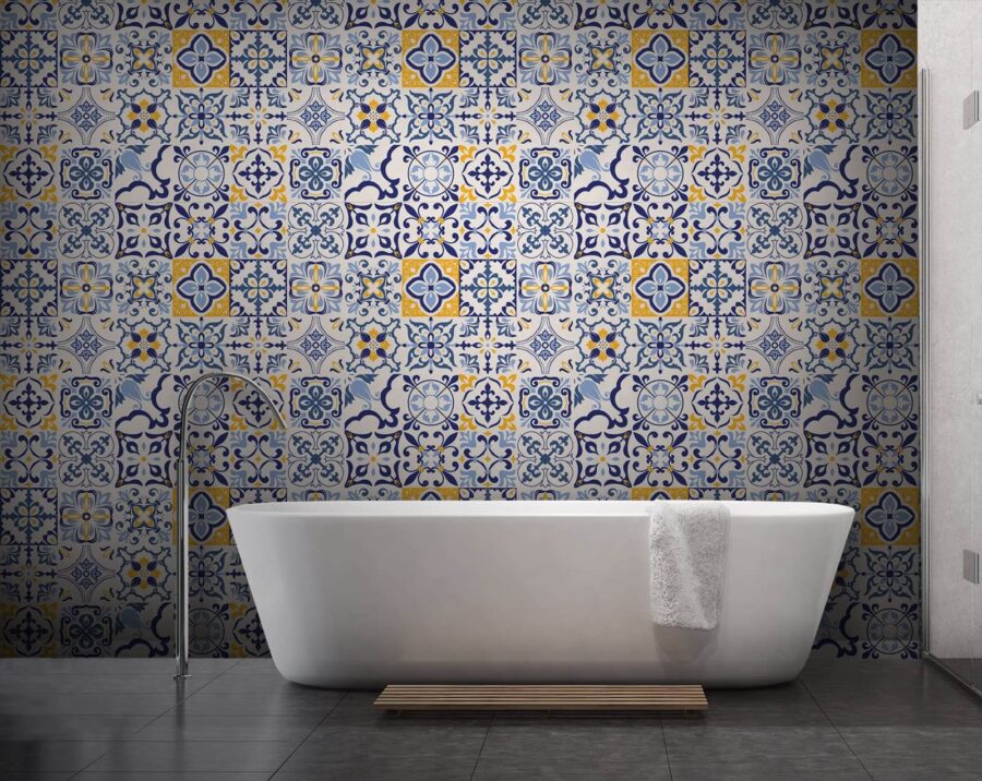 Pattern of blue and yellow tiles Pattern of blue and yellow tiles