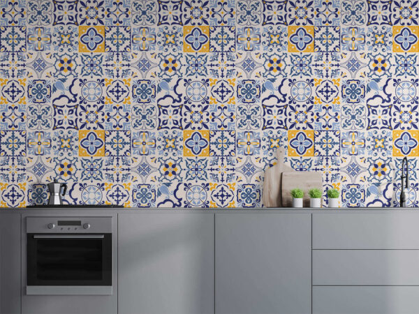 Pattern of blue and yellow tiles Pattern of blue and yellow tiles