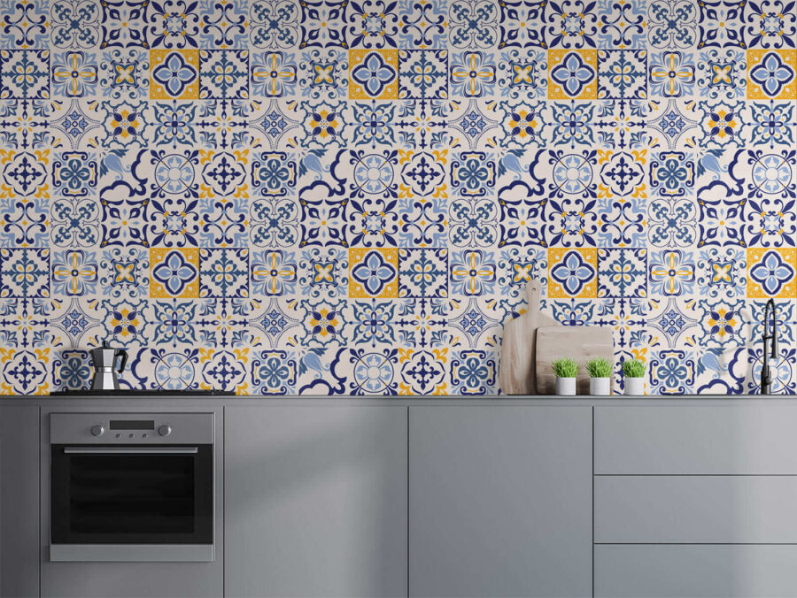 Pattern of blue and yellow tiles Pattern of blue and yellow tiles