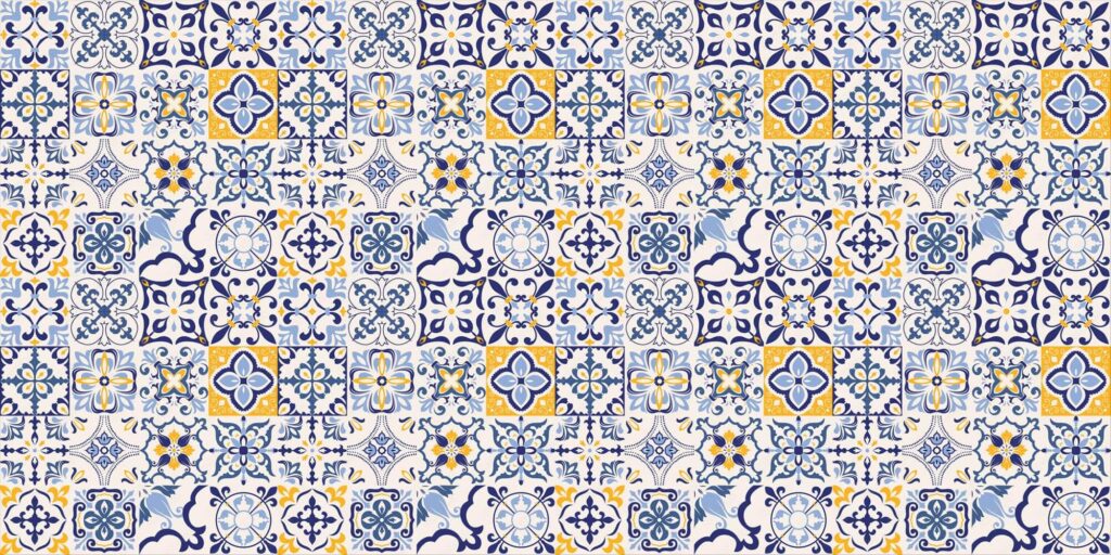 Pattern of blue and yellow tiles Pattern of blue and yellow tiles
