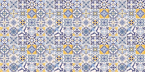 Pattern of blue and yellow tiles Pattern of blue and yellow tiles