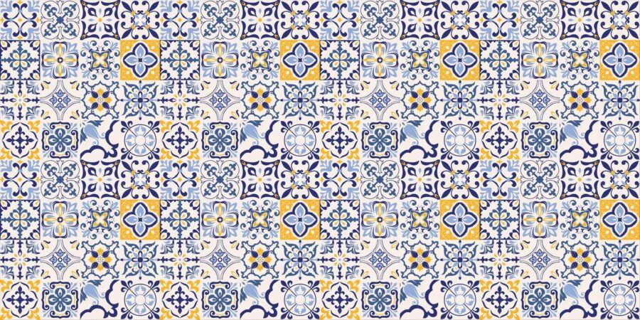 Pattern of blue and yellow tiles Pattern of blue and yellow tiles
