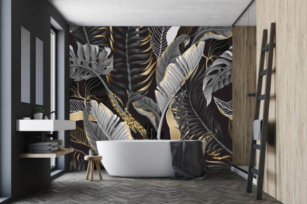 Lush tropical foliage with shimmering accents. Lush tropical foliage with shimmering accents.