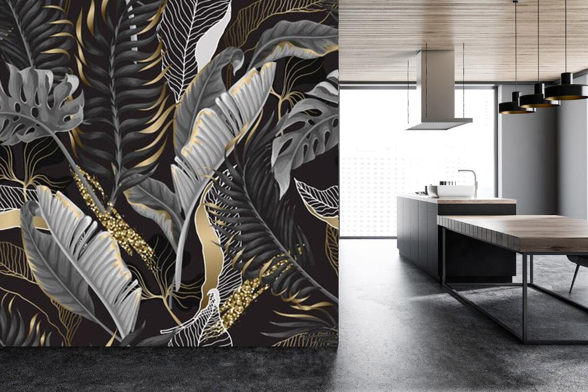 Lush tropical foliage with shimmering accents Lush tropical foliage with shimmering accents