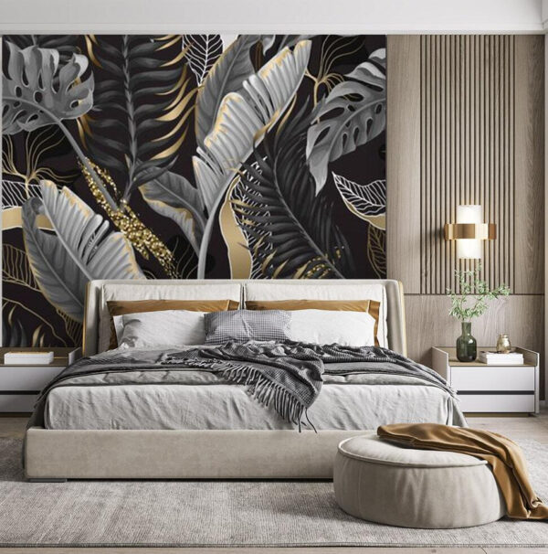 Lush tropical foliage with shimmering accents. Lush tropical foliage with shimmering accents.