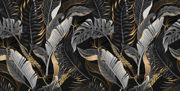 Lush tropical foliage with shimmering accents. Lush tropical foliage with shimmering accents.
