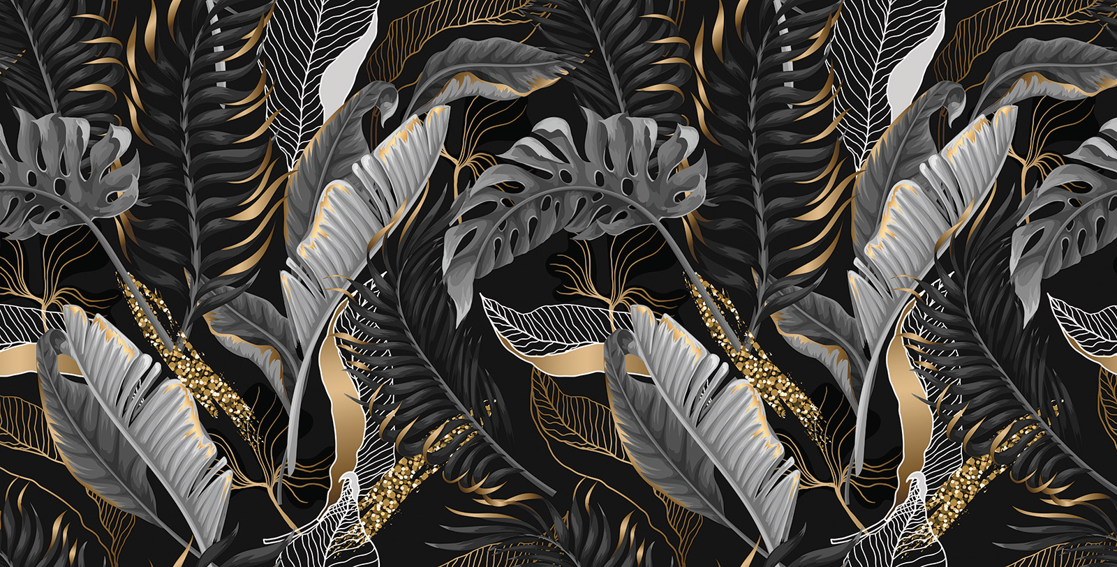 Lush tropical foliage with shimmering accents Lush tropical foliage with shimmering accents