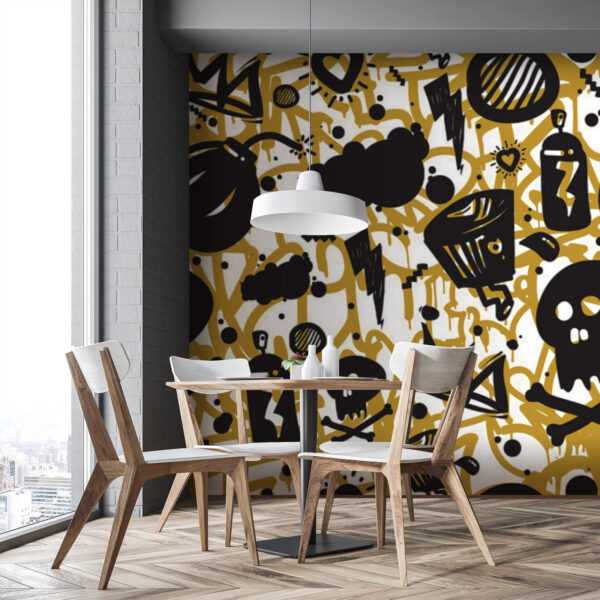 Pattern of graffiti and objects Pattern of graffiti and objects