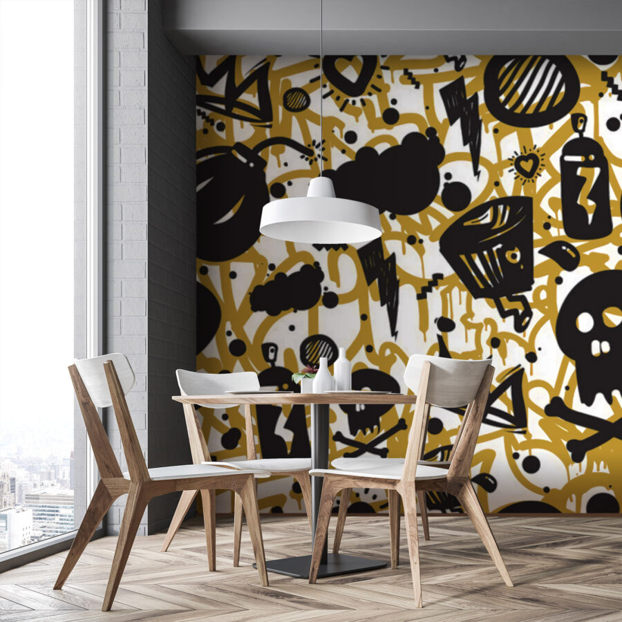 Pattern of graffiti and objects Pattern of graffiti and objects