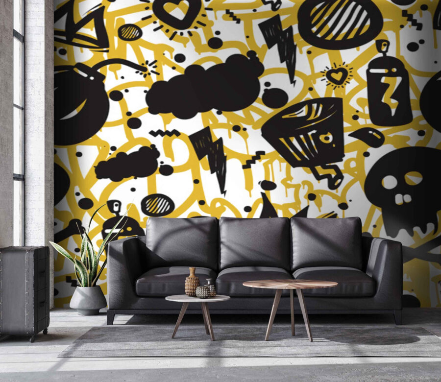 Pattern of graffiti and objects Pattern of graffiti and objects