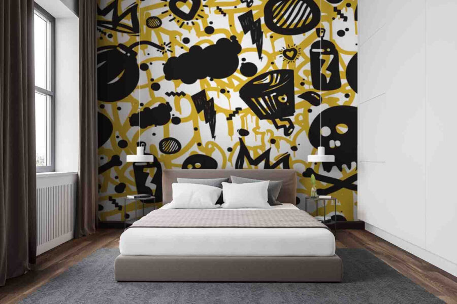 Pattern of graffiti and objects Pattern of graffiti and objects