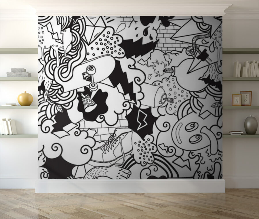 Wall murals Black and white pattern of doodles