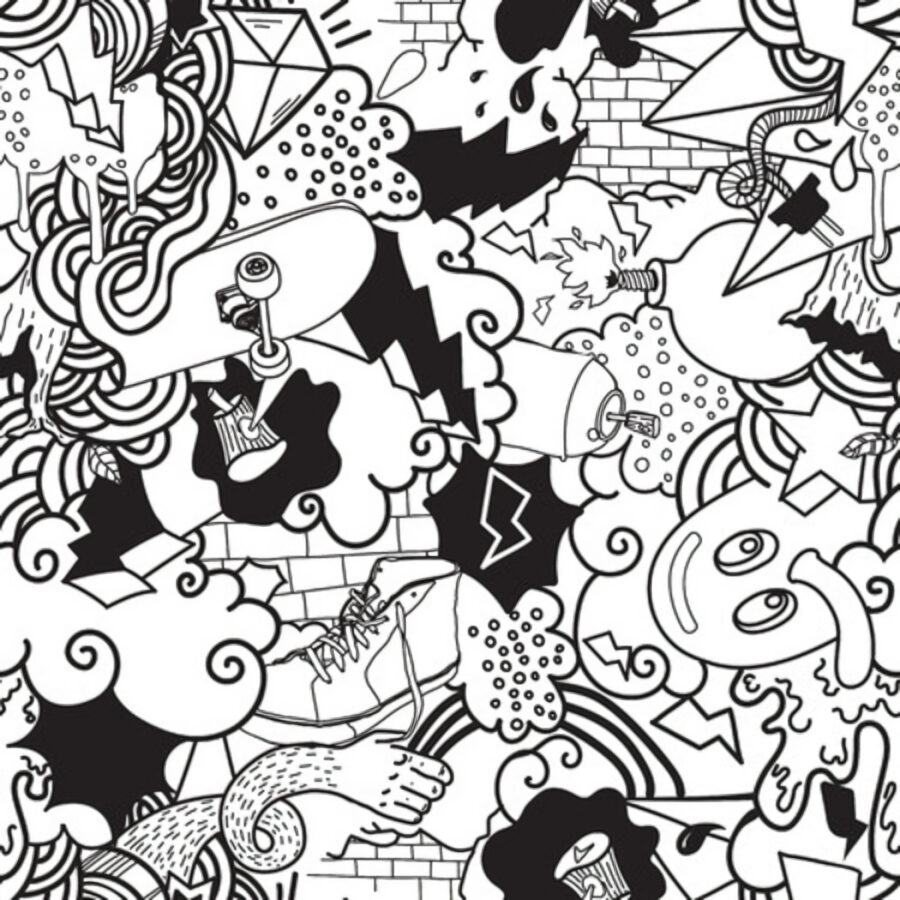 Wall murals Black and white pattern of doodles - Image 4