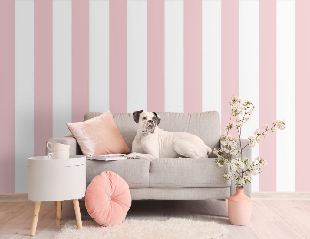 Pink and white striped wallpaper