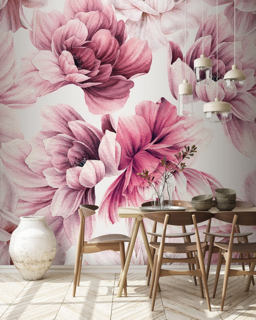Delicate blooms in soft pastel hues.