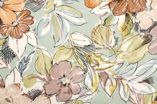 Botanical patterns in soft pastel hues.