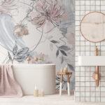 Wall murals Floral pattern with black and white flowers