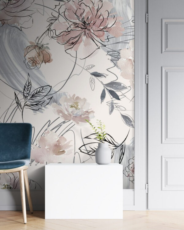 Floral pattern with black and white flowers Floral pattern with black and white flowers