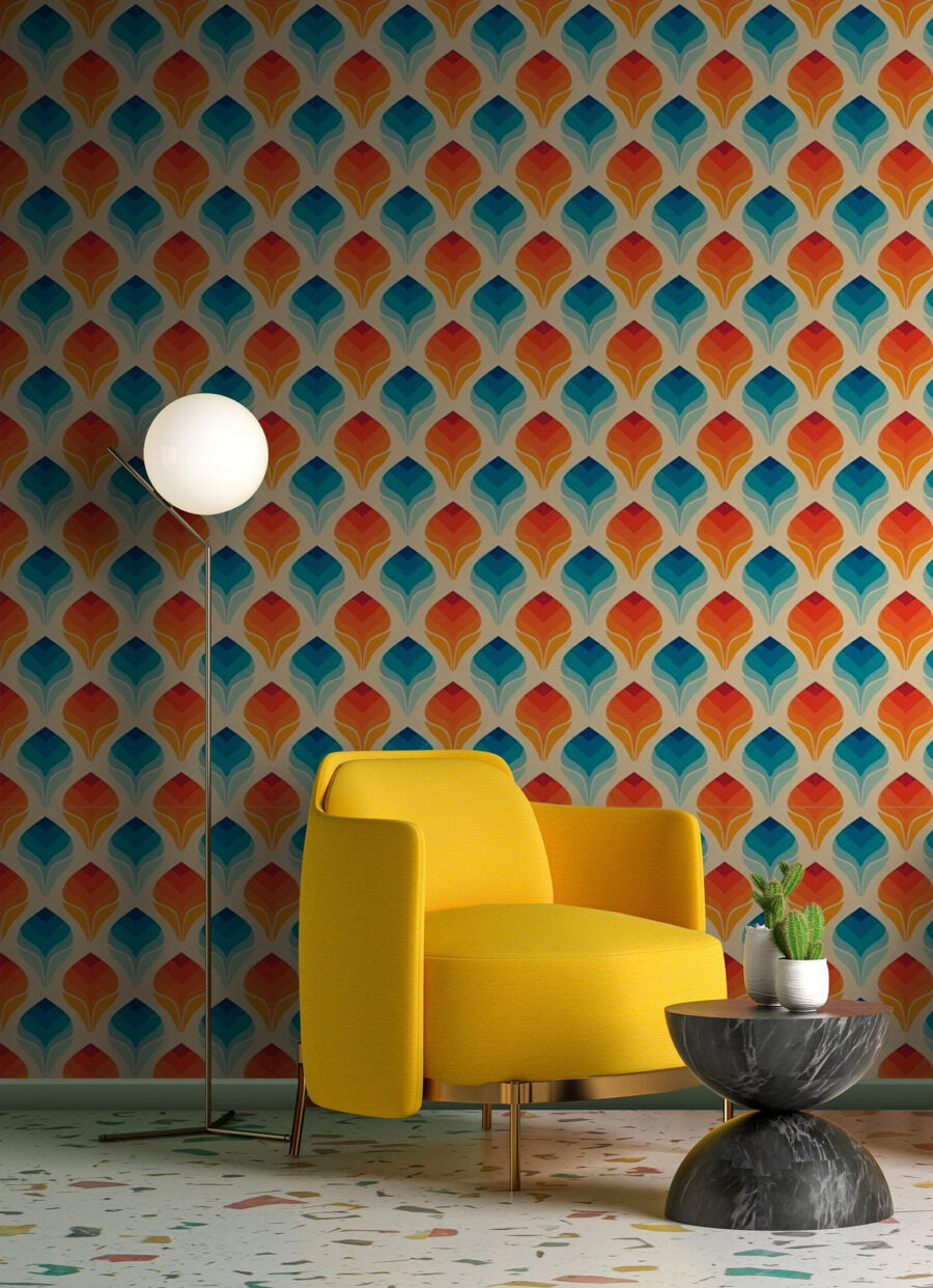 Pattern of orange and blue leaves