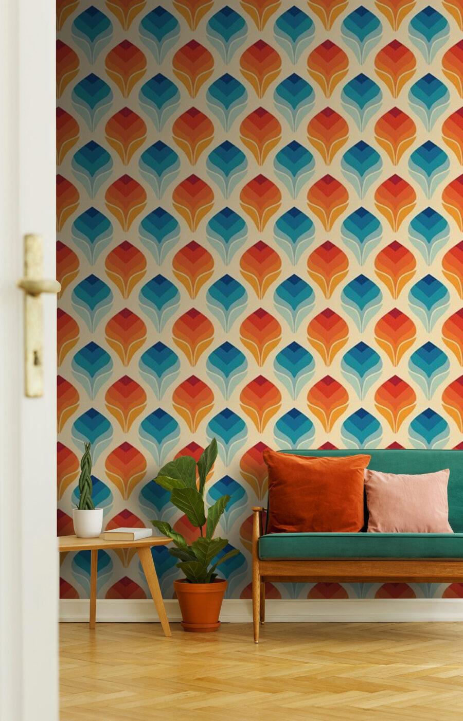 Pattern of orange and blue leaves