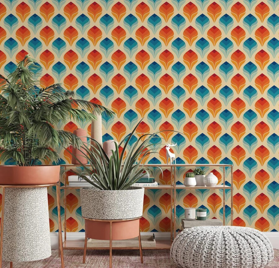 Pattern of orange and blue leaves