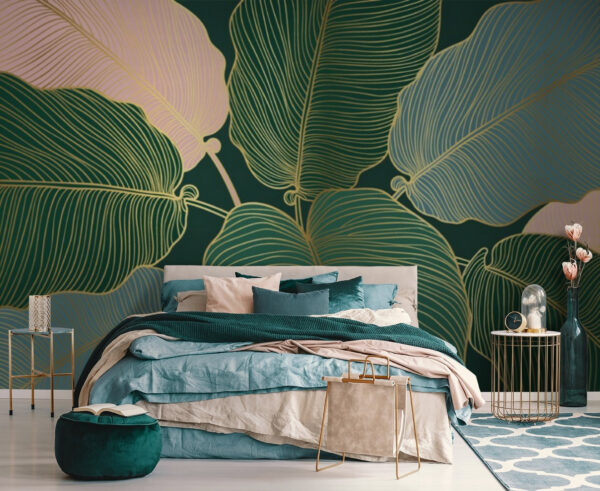 Tropical leaves with elegant lines Wall murals Tropical leaves with elegant lines