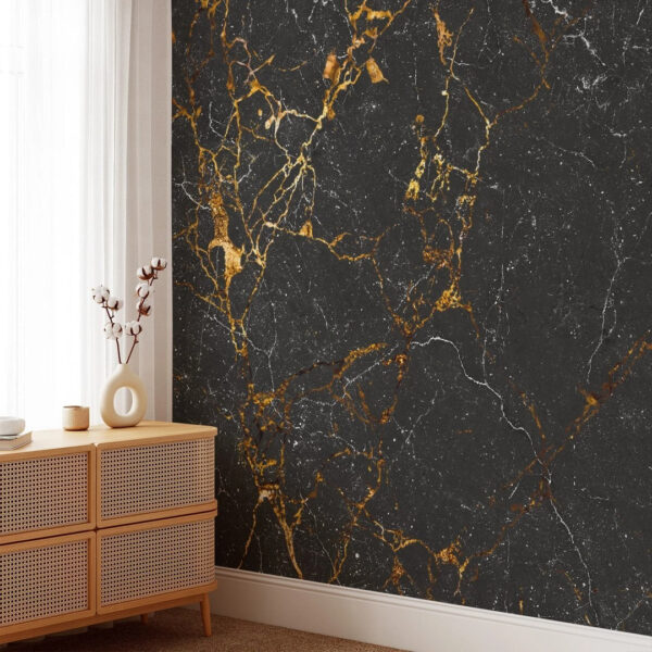 Black marble with amber veining. Black marble with amber veining.