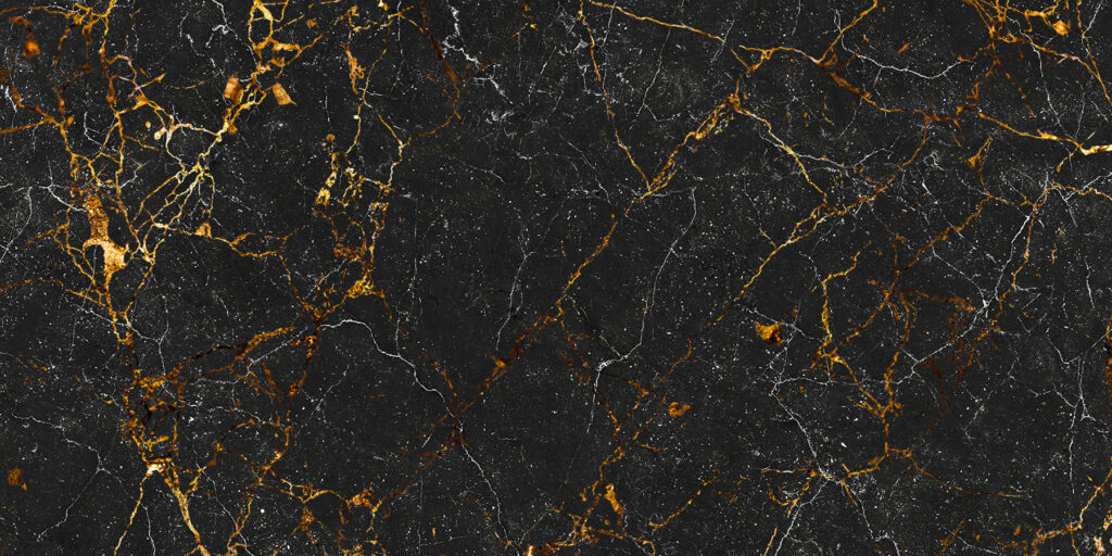 Black marble with amber veining. Black marble with amber veining.