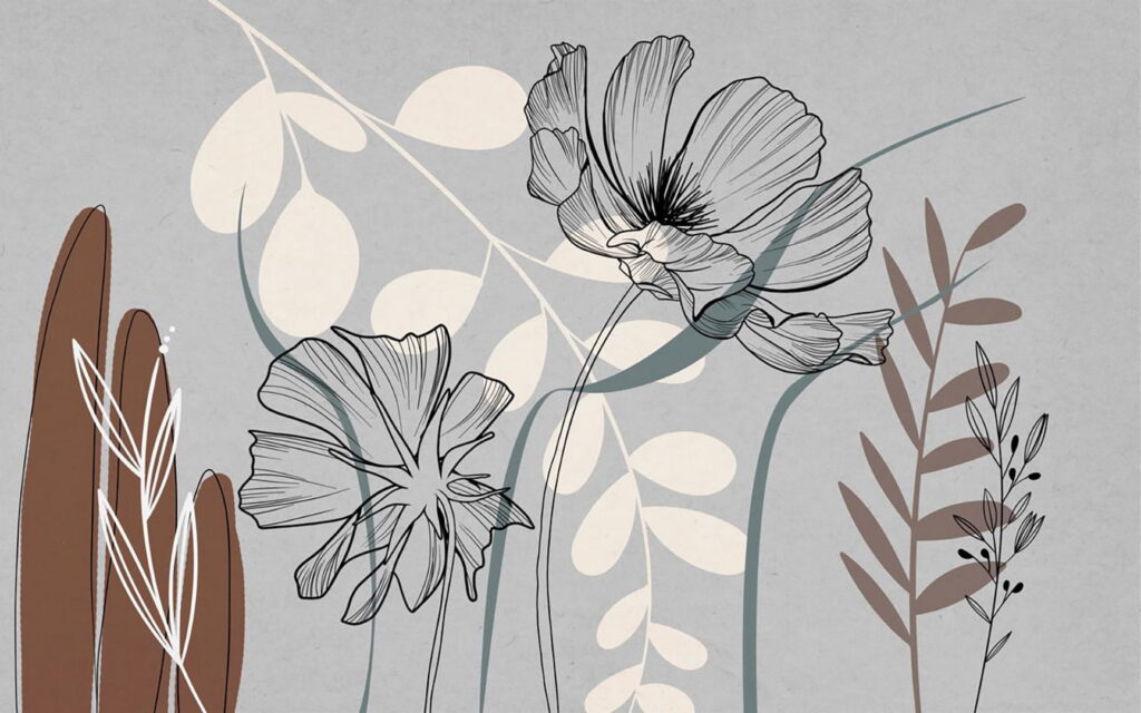 Drawing of flowers and leaves Drawing of flowers and leaves