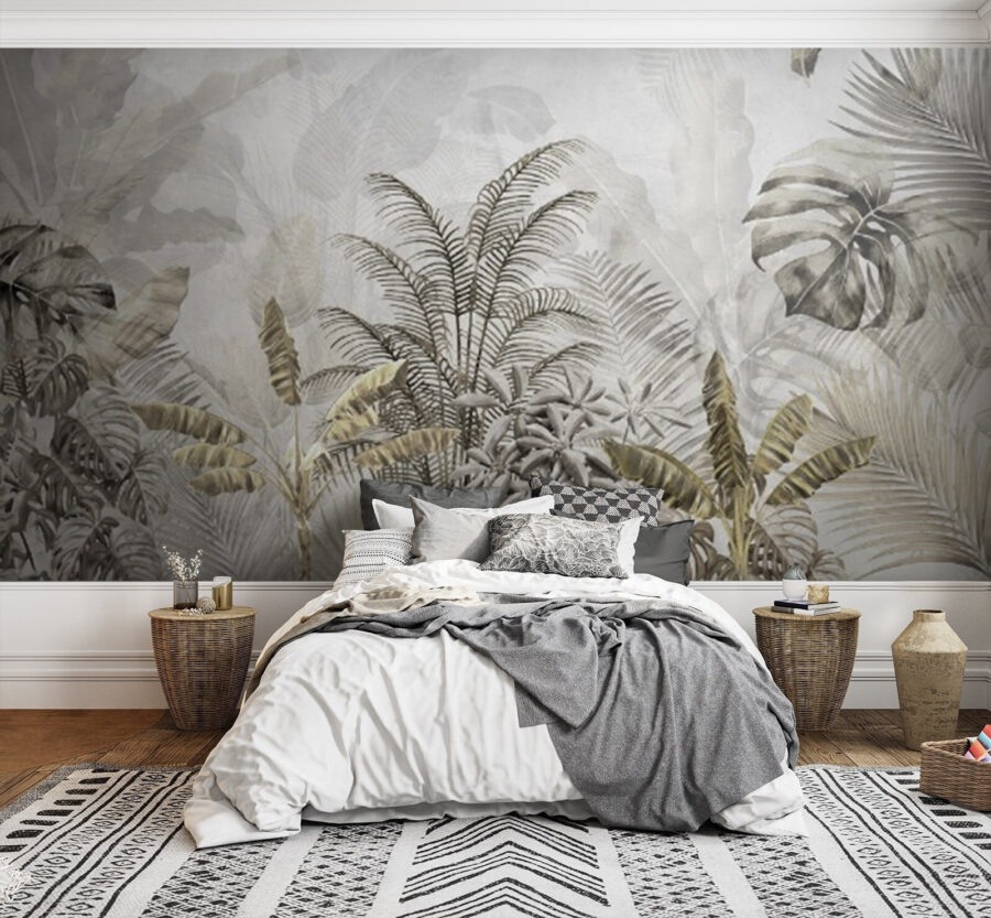 Tropical leaves in soft silhouette