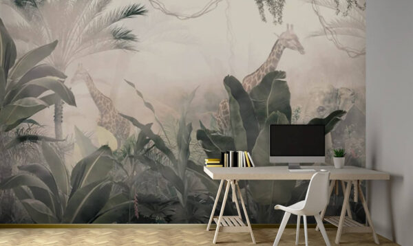 Giraffes in a forest with trees and plants Giraffes in a forest with trees and plants