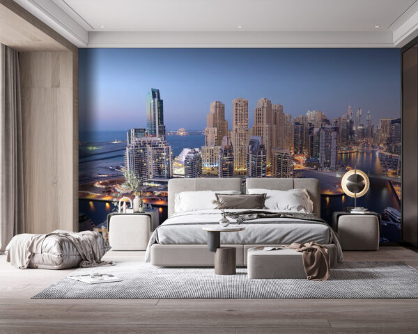 City with lights on the water