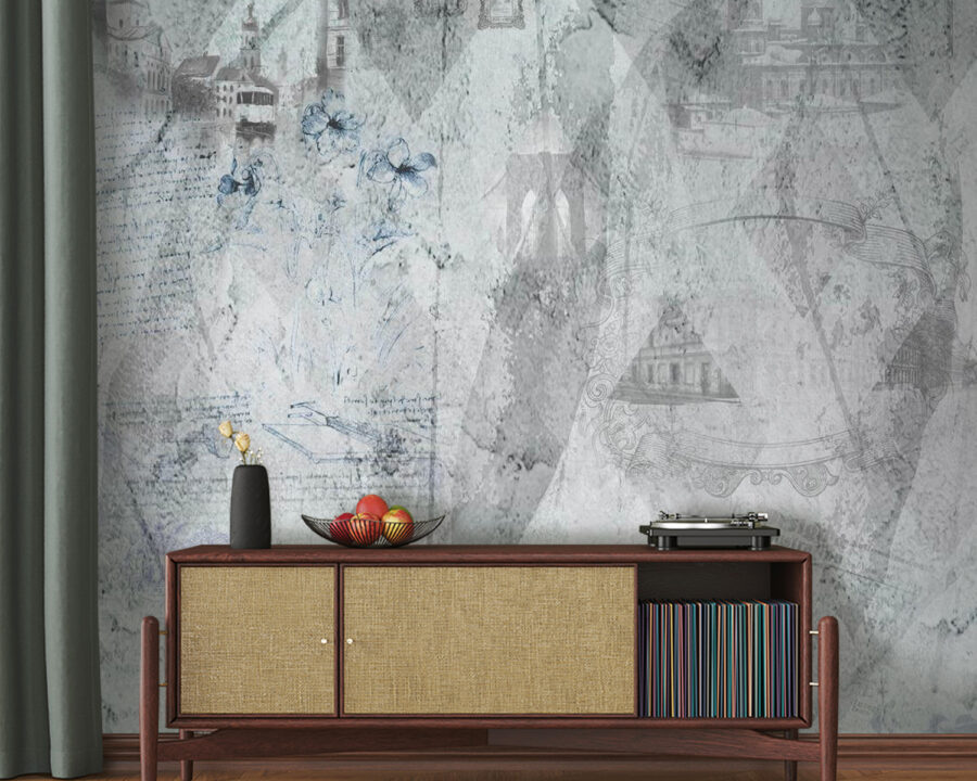 Grey and white wallpaper with drawings u68154pig20m 900x720 - Grey and white wallpaper with drawings - tegory