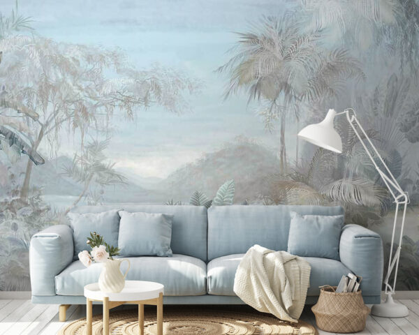 Painting of a landscape with trees and plants Painting of a landscape with trees and plants