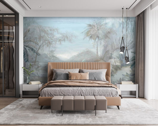 Painting of a landscape with trees and plants Painting of a landscape with trees and plants