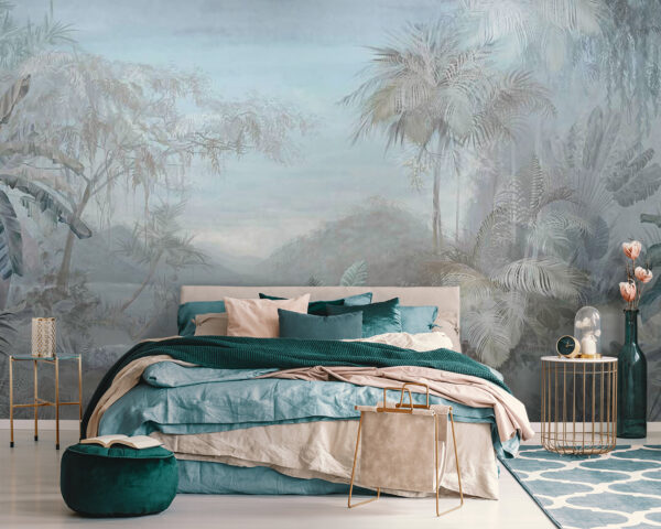 Painting of a landscape with trees and plants Painting of a landscape with trees and plants